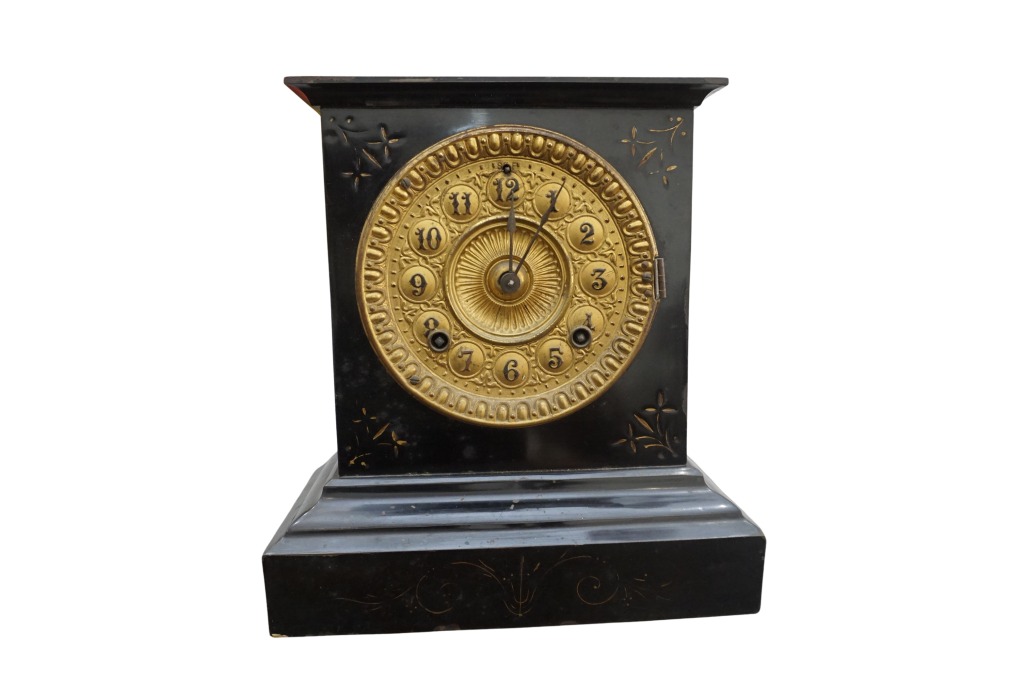 Black Enamel Mantel Clock with Gilt Dial