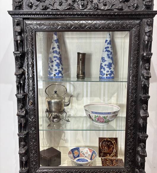 Carved Gothic Dark Pine Vitrine