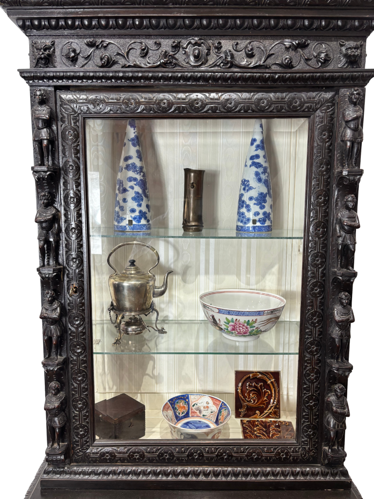 Carved Gothic Dark Pine Vitrine