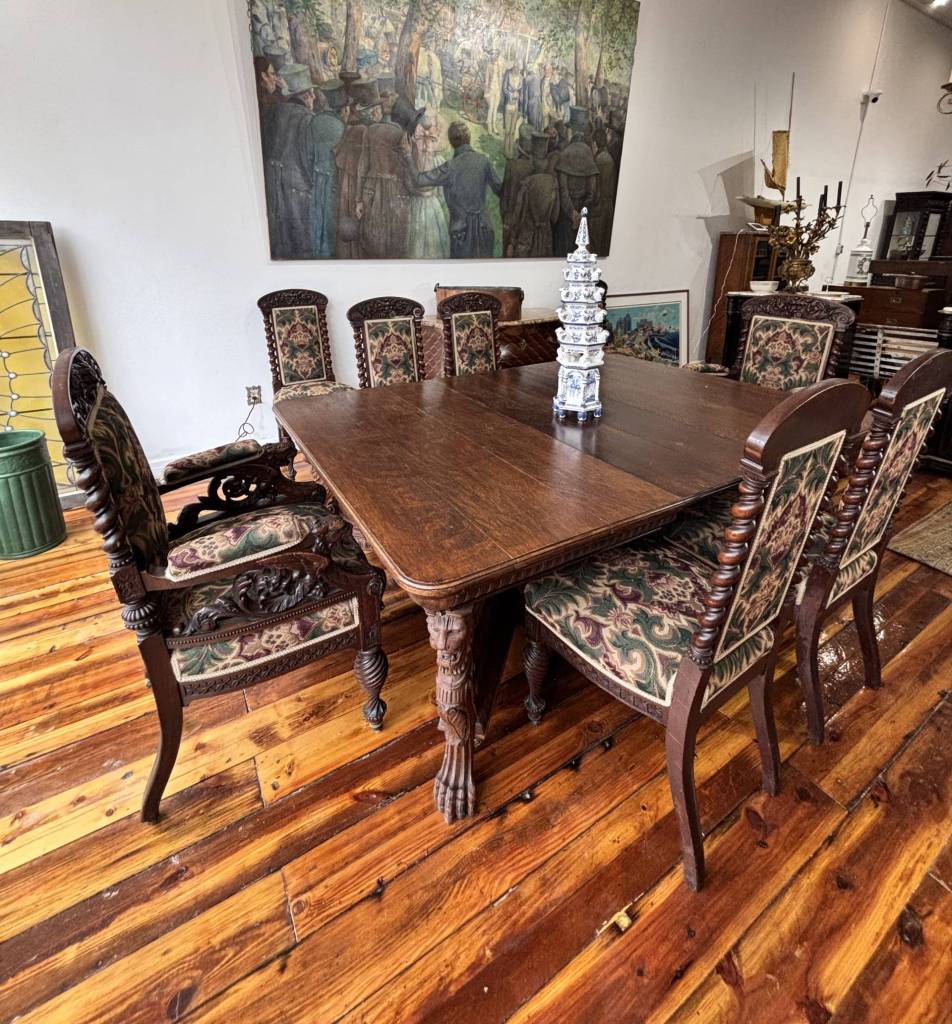 R.J. Horner Expandable Dining Table & 8 Matching Chairs