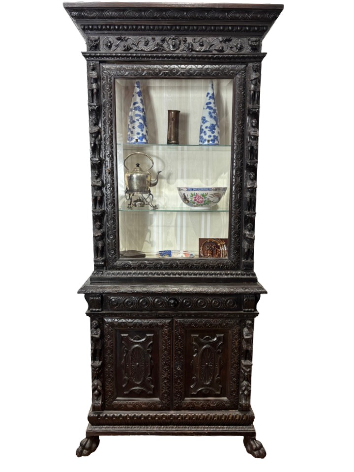 Carved Gothic Dark Pine Vitrine - Image 3