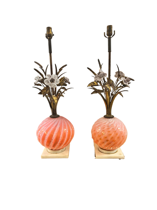 Two English Pink Porcelain Lamps