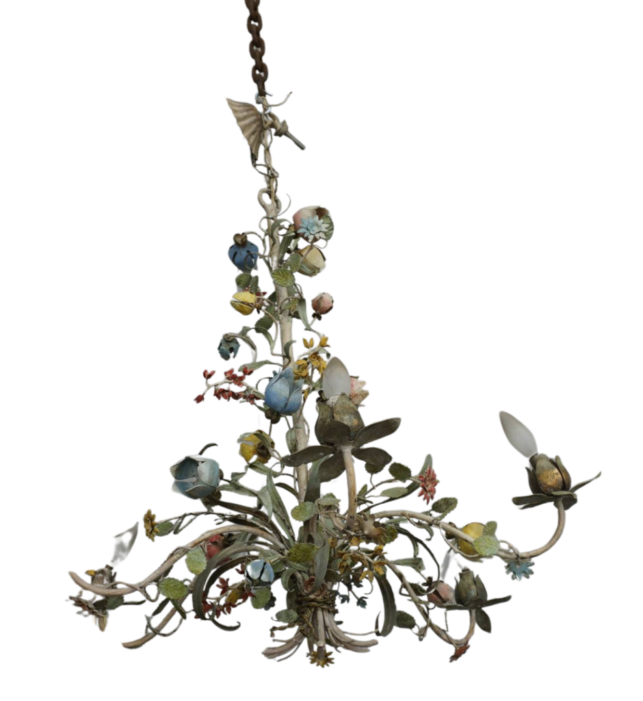 Tole Metal Gold Gilt Olive and Leaves Chandelier