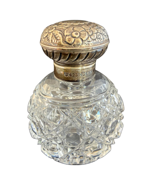 Victorian Cut Crystal Perfume Bottle with Sterling Silver Cap